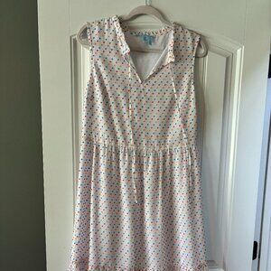 Draper James Cream Midi Dress with Multicolor Polka Dots